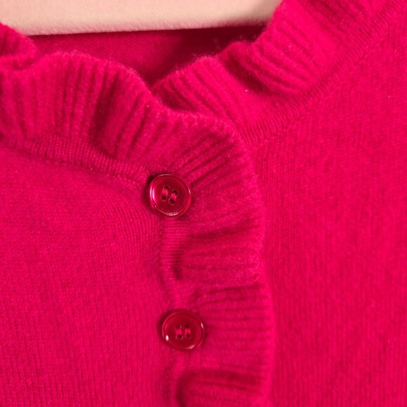 Pure Collection Raspberry Pink Ruffled 100% Cashmere Cardigan Sweater Size M - Picture 5 of 7